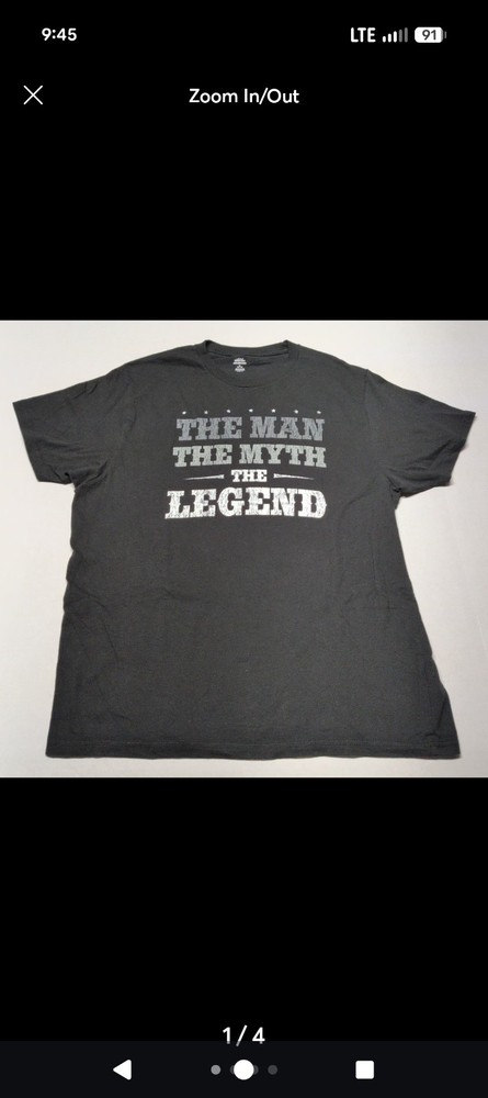T-Shirt Man The Myth The Legend Shirt Mens XL Black Short Sleeve Fathers Day