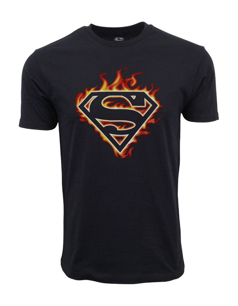 SUPERMAN FIRE ORIGINAL LOGO T SHIRT BLACK TEE OFFICIAL ITEM