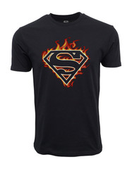 SUPERMAN FIRE ORIGINAL LOGO T SHIRT BLACK TEE OFFICIAL ITEM