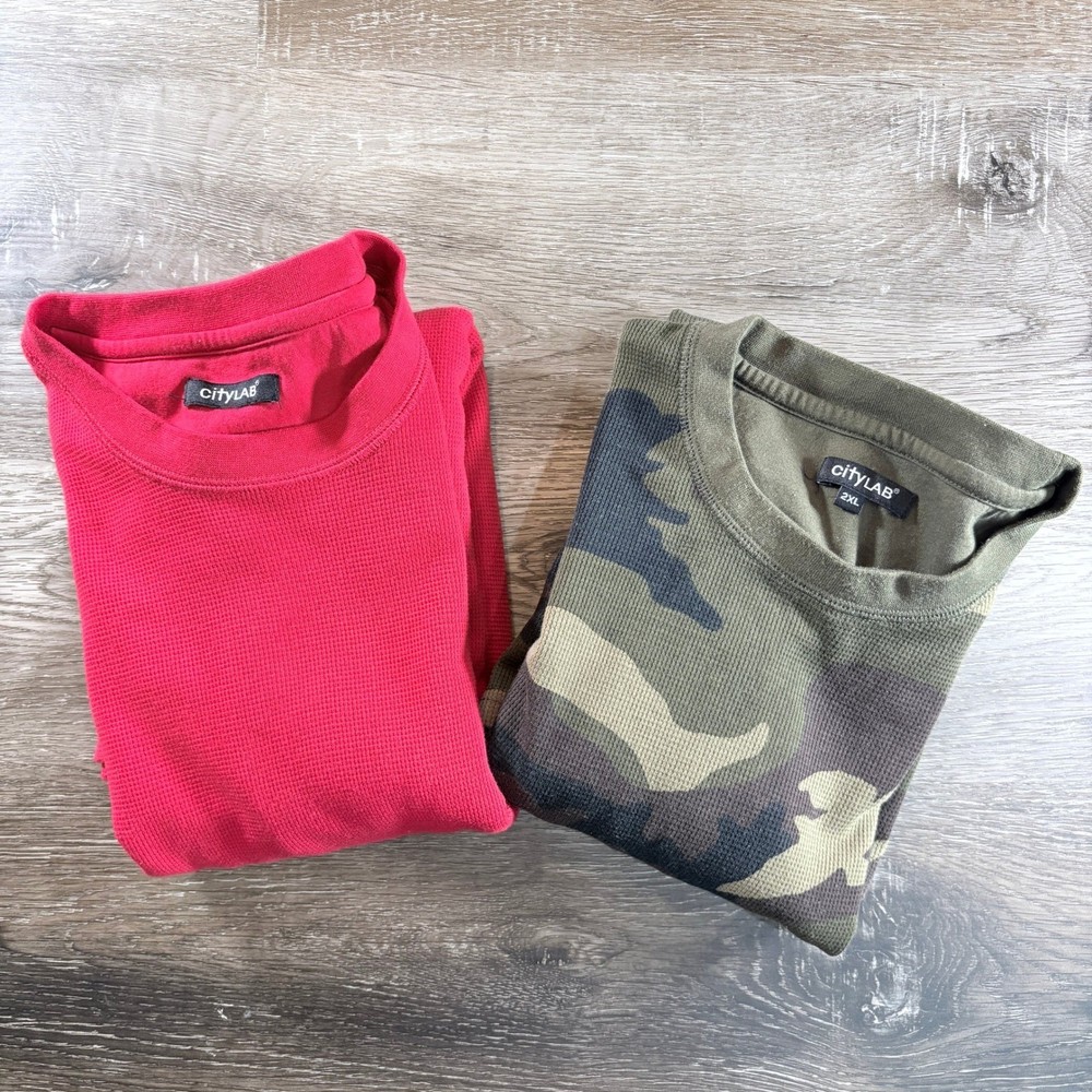 CITYLAB City Lab Lot of 2 Fitted Thermal Crewneck Shirt Red and Camo Size 2XL