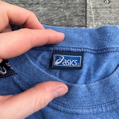 Asics Blue T-shirt Vintage 90s Retro Tape Logo Mens Medium