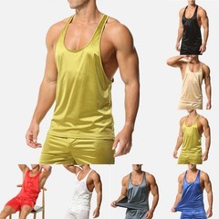 Men Oil Shiny Glossy Tank Top T-shirts Sleeveless Gym Tops Sports Running Vest