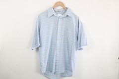 Arrow Button-Up Shirt | Vintage Blue Plaid Short Sleeve | Chest Pocket Collared