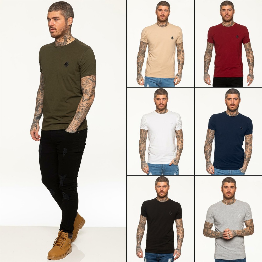 Enzo Mens T shirt Slim Fit Casual Plain Cotton Crew Neck Tee Short Sleeve Top
