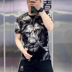New Men Fashion Trend Lion 3D Print Short Sleeve Black Streetwear Summer T-Shirt