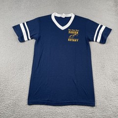 Vtg Augusta Sportswear Navy Blue Ringer V-Neck T Shirt Darien Rotary Club 90s