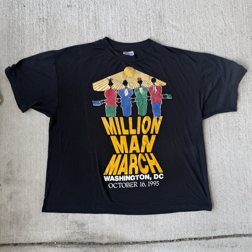 Hanes Heavyweight 50/50 Vintage Million Man March 1995 Tee XL Black Vintage