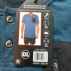 Men’s XXL Avalanche Henley Tee Blue Short Sleeve Zipper Pocket Outdoor Shirt
