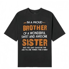 Men’s “brother and sister” T-shirt, crew neck casual wear, spring and summer.