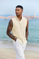 Mens Sleeveless Summer Shirts Beach Tank Tops Button Up Tank Shirt for Vacation