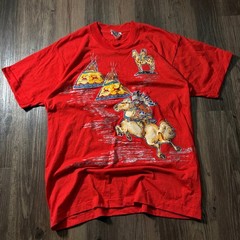 Scottsdale Images Red Native American Applique Handpainted Graphic T-Shirt Mens