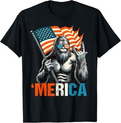 Bigfoot Merica Rock American Flag Patriotic 4th of July T-Shirt