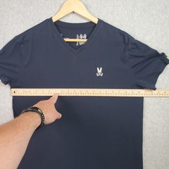 Psycho Bunny Shirt Mens Medium Navy Blue V Neck Bunny Logo Casual Tee T-Shirt