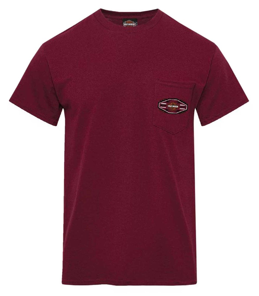 Harley-Davidson Men’s Victory Short Sleeve Chest Pocket Cotton Tee, Maroon