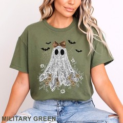 Halloween Lace Ghost Shirt, Cute Floral Ghost Shirt, Spooky Fall Floral, 203651