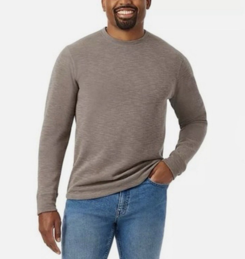 Member’s Mark Men Double Knit Crewneck Long Sleeve Relaxed Fit Grey Bisque 2XL