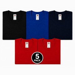 Fruit of the Loom 5-Pack T-Shirts Size L – 2 black, 2 navy, 1 red