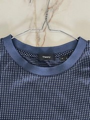 Theory Shirt Men’s Medium Textured Blue Microcheck Cotton Short Sleeve Slim Fit