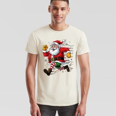 Running Santa Christmas Holiday Mens T-Shirt Womens Graphic Tee Festive Apparel