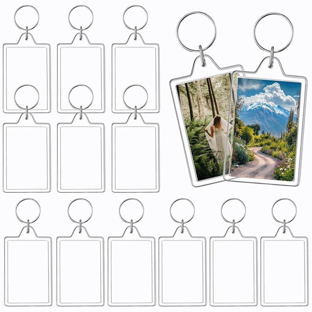 12pcs Acrylic Photo Frame Keychain Holder 2X3 Inch Blank Picture Insert Keyring