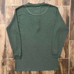 VTG JIT Sport Thermal Mens L Green Polycotton Henley Waffle-Knit Long-Sleeve 90s