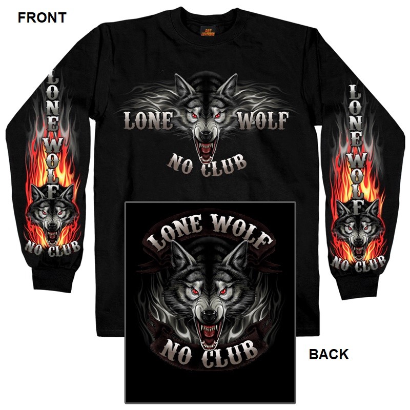 Lone Wolf No Club LONG SLEEVE T-Shirt Motorcycle Chopper Sport Bike Biker L/S