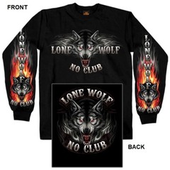 Lone Wolf No Club LONG SLEEVE T-Shirt Motorcycle Chopper Sport Bike Biker L/S
