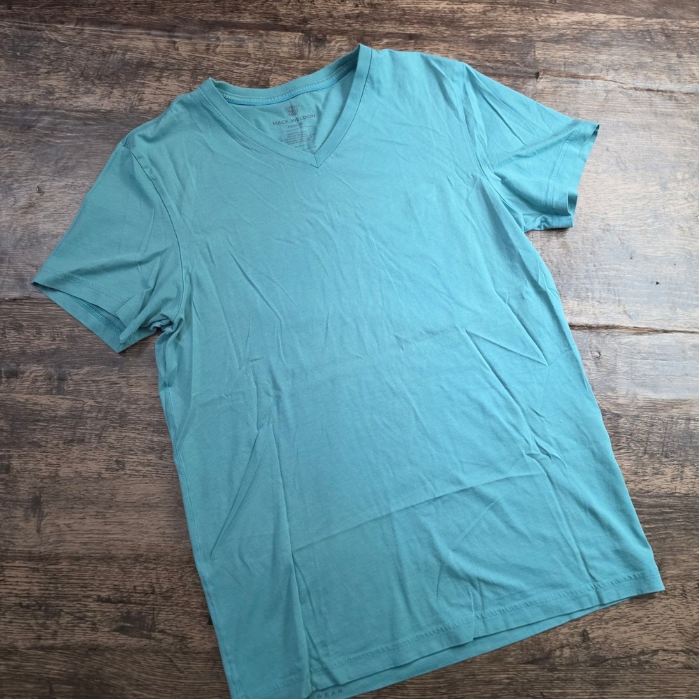 MACK WELDON V-Neck T-Shirt Mens Medium Teal Blue Pima Cotton Short Sleeve