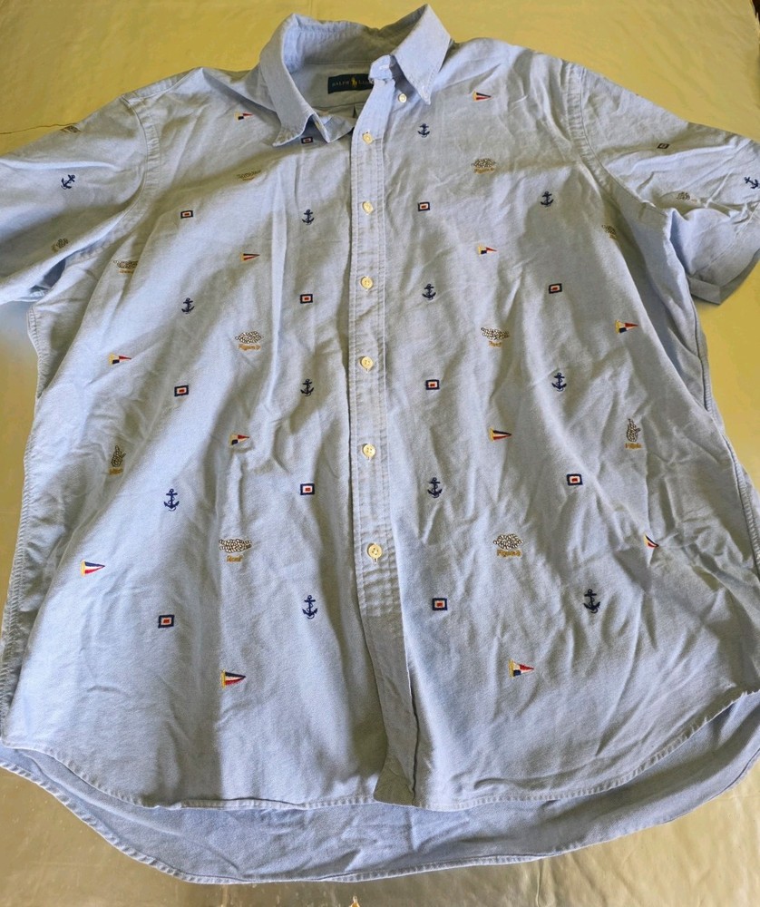 Baby Blue Button Down Raplh Lauren Short Sleeved Shirt.