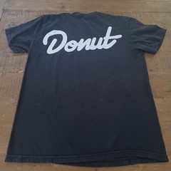 Donut Brand T-Shirt Black M Script Logo Graphic Front Back Hem Tag Distressed