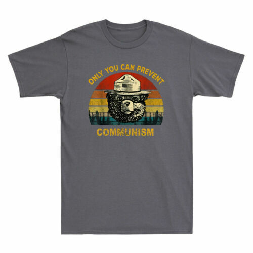 Vintage Only You Can Prevent Communism Camping Bear Retro Men’s Cotton T-Shirt