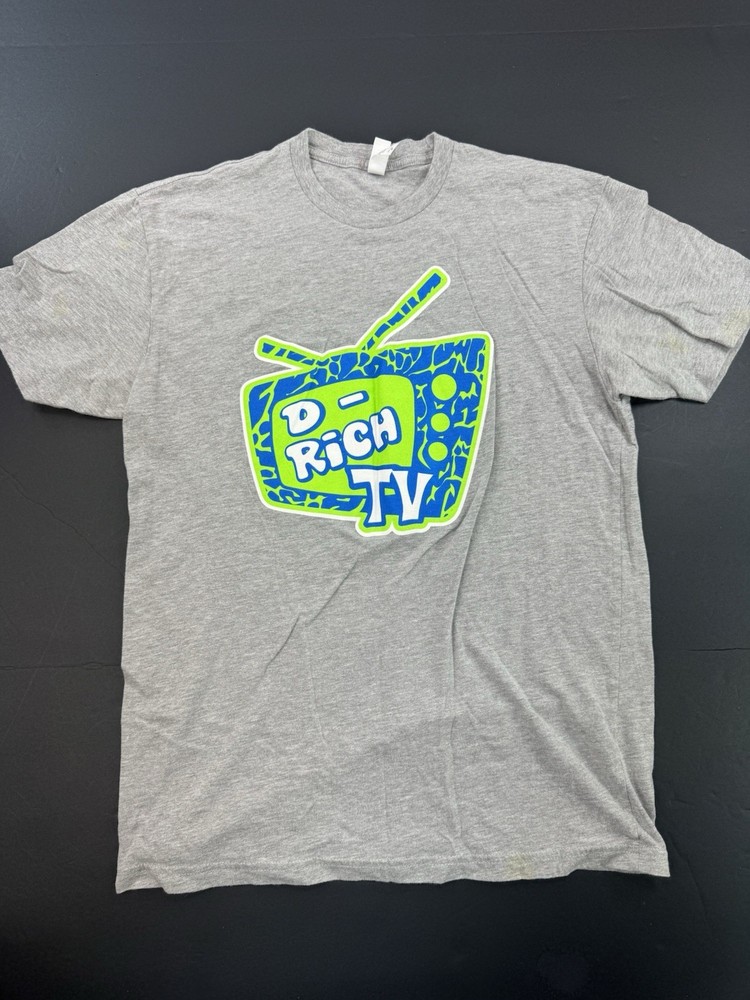 D-Rich TV Television Retro T-Shirt Mens Medium Next Level Graphic Print Gray
