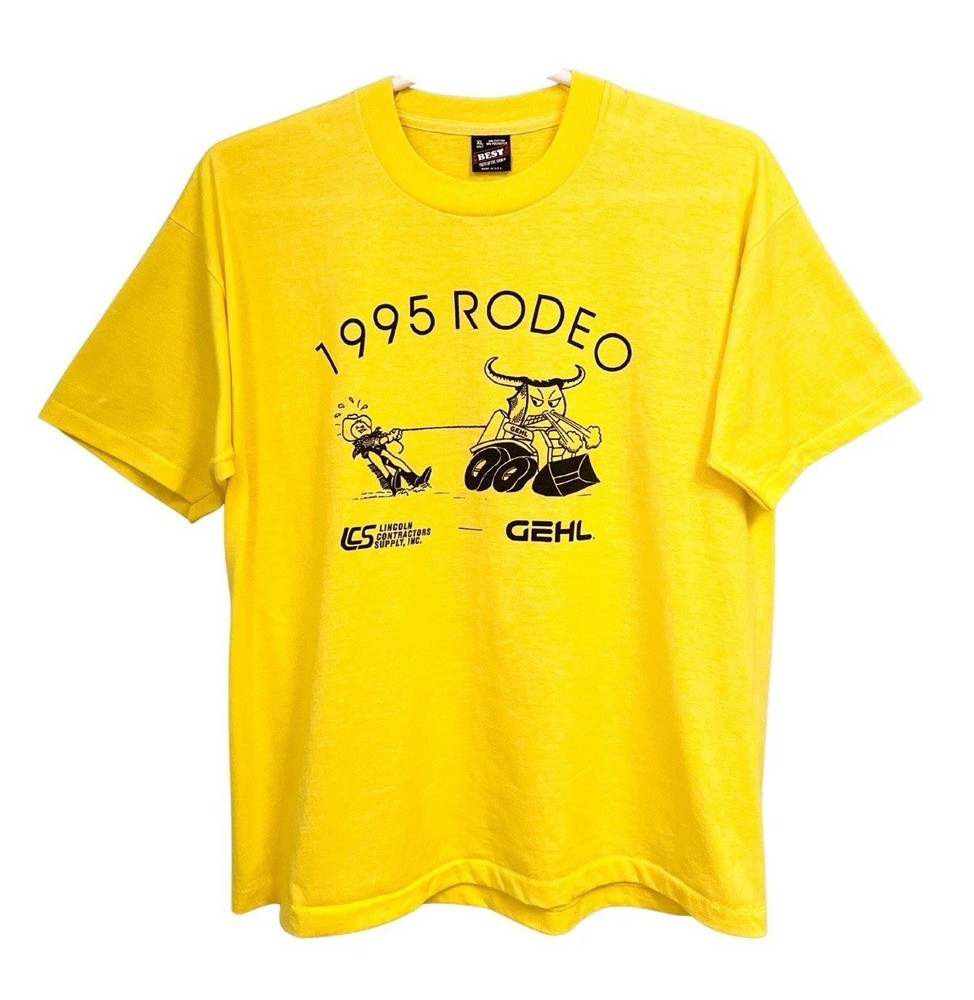 Vintage 90s Rodeo T-Shirt Yellow XL Fruit of the Loom Best USA Made Bull