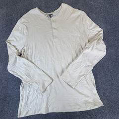 Express Henley Shirt Mens Large Cream Pima Cotton Regular Fit Casual Long Sleeve