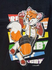 LuhbrazART Furry Fox LGBT Pride Rainbow Graphic T-Shirt Black Gildan S