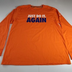 Nike Just Do It Again Men’s XL Orange Long Sleeve T-Shirt Ribbed Cuffs NWOT Flaw