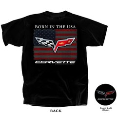 Joe Blow T’s Chevy C6 Corvette Flag Born In The USA Men’s Black T-Shirt Emblem