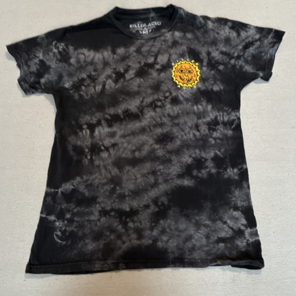 Killer Acid Men’s Black Gray Yellow Cotton Tie Dye Sun Graphic T-Shirt Size M