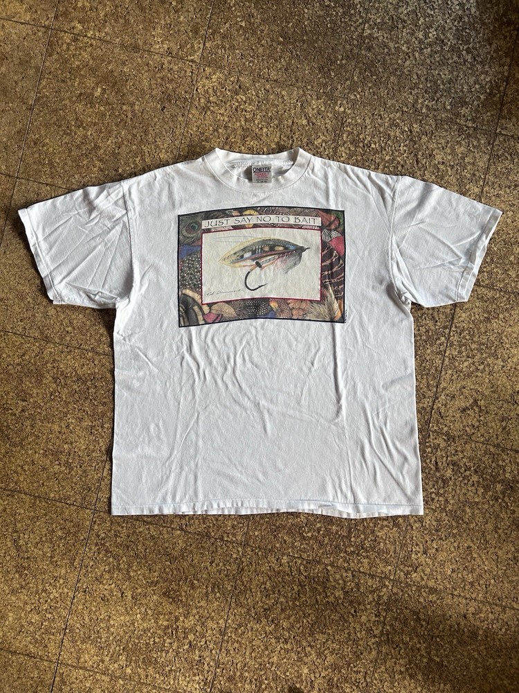 Vintage 1993 Just Say No To Bait Fishing Peggy Murray White Size Xl Shirt