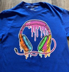 Brooklyn Vertical Tee Shirt Size Medium Streetwear Blue Melted Headphone