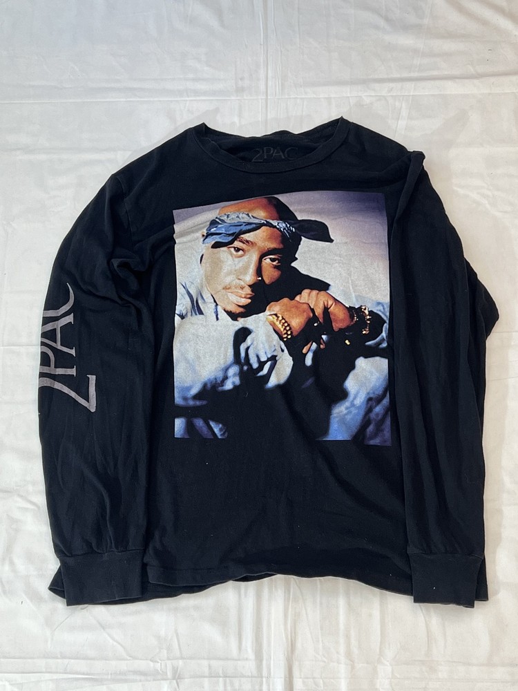 2Pac Shirt Mens Large Black Long Sleeve Rap Hip Hop Graphic Tee Tupac Shakur 00s