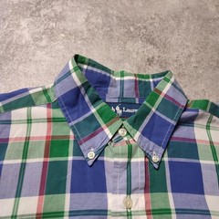 Ralph Lauren BLAKE Check Button Down Shirt Green/Blue Used For 14Y+ Japan
