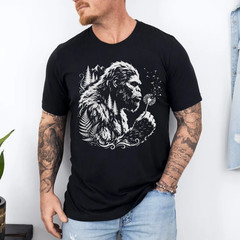 Funny Bigfoot Blowing Wishes Dandelion Nature Vintage Art T-Shirt