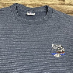 Vintage Plymouth Mass Souvenir Single Stitch Shirt XXL 2XL Blue Striped USA Made