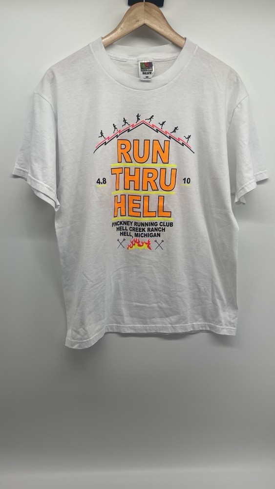 Vintage Fruit Of The Loom Run Thru Michigan Graphic T-shirt Size Large
