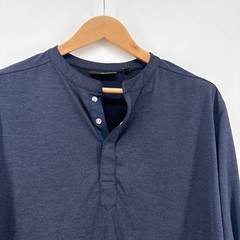 Murano Performance Mens Long Sleeve Henley Shirt Blue Large Button Cuff