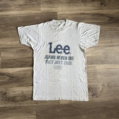 VTG Lee Jeans Never Die They Just Fade Away Shirt Mens M Gray Single Stitch 80s