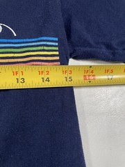 Vtg 70s Austin Velva Sheen Shirt M Fits Smaller Blue Rainbow Graphic Spell Out