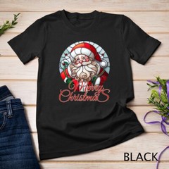 Jolly Stained Glass Santa Claus Face Graphic Tee Funny Christmas Unisex T-shirt