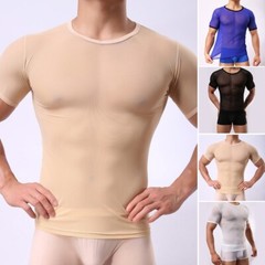 Fit T-Shirt Men Short Sleeve Top Tee Gym Stylish Short Sleeve Mesh Sheer Muscle